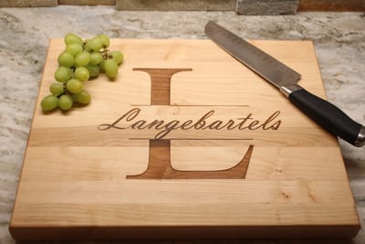 Split Letter Last Name Board, cutting board engraved by Naked Wood Works