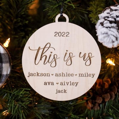 This Is Us Family Year Ornament, ornament engraved by Naked Wood Works