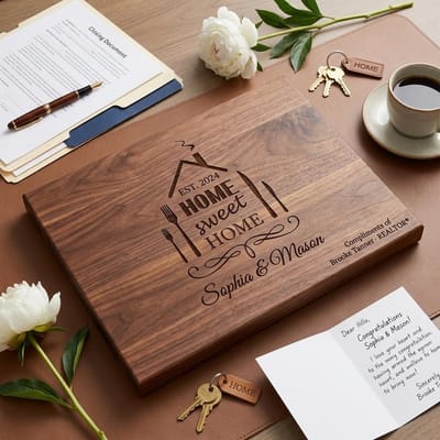 Home Sweet Home Board with Agent Signature, cutting board engraved by Naked Wood Works