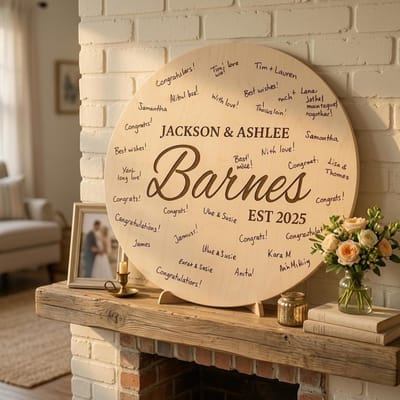 Round Family Name Guest Book, guest book sign engraved by Naked Wood Works