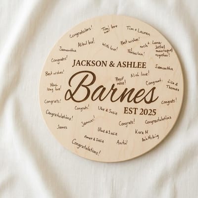 Round Guest Book Wall Art, guest book sign engraved by Naked Wood Works