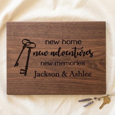 New Home Key Serving Board, serving board engraved by Naked Wood Works