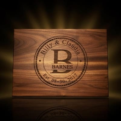 Circle Monogram Anniversary Cutting Board, cutting board engraved by Naked Wood Works