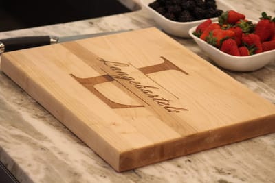 Split Letter Monogram Cutting Board, cutting board engraved by Naked Wood Works