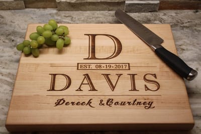 Initial and Last Name Engagement Board, cutting board engraved by Naked Wood Works