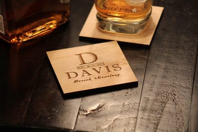 Initial and Last Name Coasters, coaster set engraved by Naked Wood Works