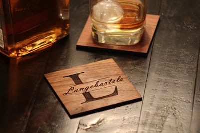 Split Letter Monogram Coasters, coaster set engraved by Naked Wood Works
