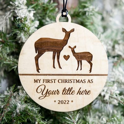 Deer Family First Christmas Ornament, ornament engraved by Naked Wood Works