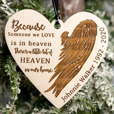 Heaven in Our Home Memorial Ornament, ornament engraved by Naked Wood Works