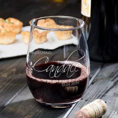 Bridesmaid Name Wine Glass, wine glass engraved by Naked Wood Works
