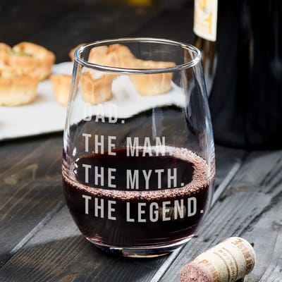 Dad, The Man, The Myth, The Legend Wine Glass, wine glass engraved by Naked Wood Works