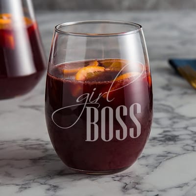 Girl Boss Wine Glass, wine glass engraved by Naked Wood Works