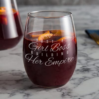 Girl Boss Building Her Empire Wine Glass, wine glass engraved by Naked Wood Works