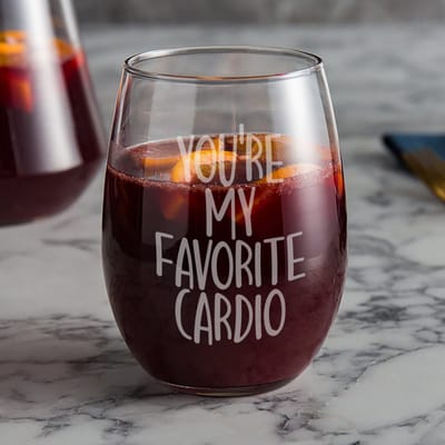 You're My Favorite Cardio Wine Glass, wine glass engraved by Naked Wood Works