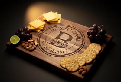Circle Monogram Charcuterie Board, serving board engraved by Naked Wood Works