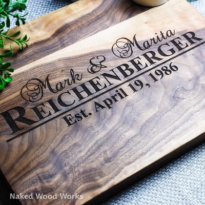 Classic Last Name and Date Cutting Board, cutting board engraved by Naked Wood Works