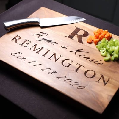 Diagonal Monogram Anniversary Board, cutting board engraved by Naked Wood Works