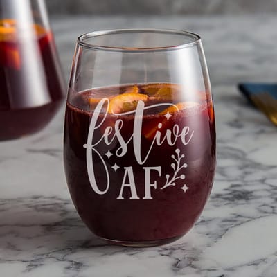 Festive AF Holiday Wine Glass, wine glass engraved by Naked Wood Works