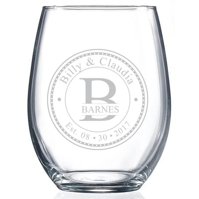 Circle Monogram Wine Glass, wine glass engraved by Naked Wood Works