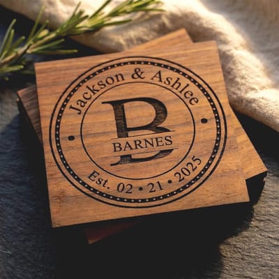 Circle Monogram Wood Coasters, coaster set engraved by Naked Wood Works
