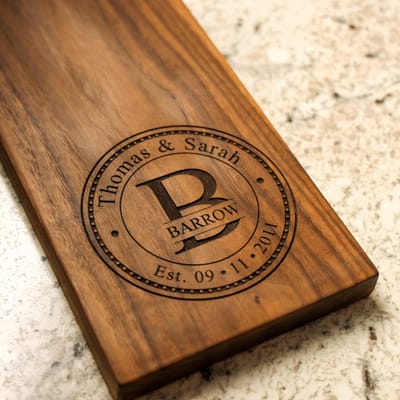 Circle Monogram Cheese Board, serving board engraved by Naked Wood Works